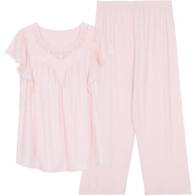 安莉芳专柜新品时尚v领套头法式睡衣带杯垫女士家居服套装EL00851