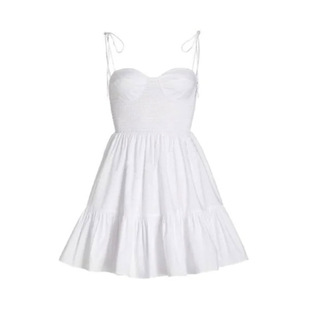 张天爱明星同款白色吊带连衣裙女纯欲绑带露背小白裙a字抹胸短裙