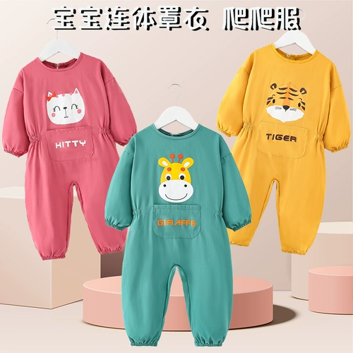 Детский демисезонный нагрудник, дышащий износостойкий лонгслив для ползания для раннего возраста, анти-грязь, сзади на завязках