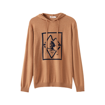 皮皮狗连帽休闲落肩提花男羊绒衫