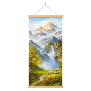 中式风水画山水风景画客厅装饰画靠山聚宝盆招财卷轴挂画旭日东升