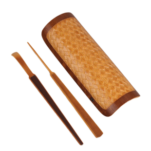 中国台湾省竹艺家翁明川玲珑竹雕茶道配件茶何茶则3件套茶针茶匙