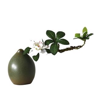 禅意陶瓷花瓶复古小花器单只仿真玉兰花文艺术花插摆件桌茶艺装饰