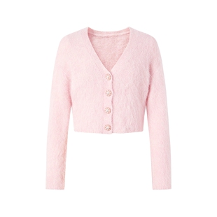 MOISSAC摩萨克冬法式羊驼毛法式V领开衫小香风针织衫毛衣女