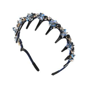 超好看的高颅顶发箍重工高端精致水晶发卡蓝色带齿蓬松显发量头箍
