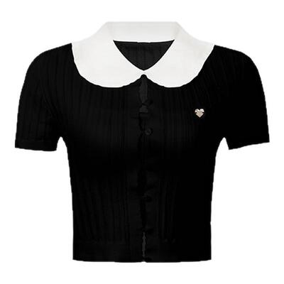 甜美娃娃领毛织短上衣POLO