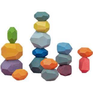 木制彩色堆叠石头叠叠乐玩具儿童彩虹积木叠叠高儿童益智拼搭桌游