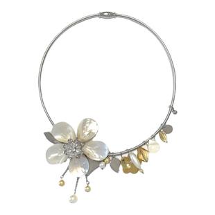 花筏NOTJUSTHIM《海边漫步》花朵项链金银拼色原创设计小众优雅