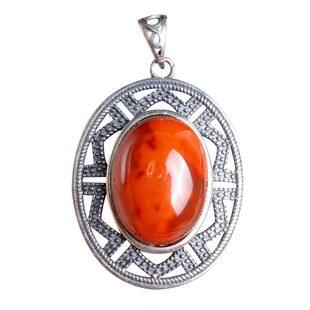 天然冰飘草花南红玛瑙吊坠镶嵌复古银女款项链挂坠饰品 送银链