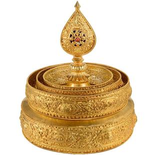 欧斯特 尼泊尔曼扎盘修盘 藏式曼茶罗大号铜鎏金七宝石曼达盘摆件