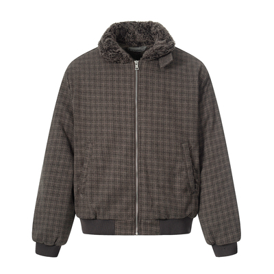 古格子毛领哈灵顿夹克外套