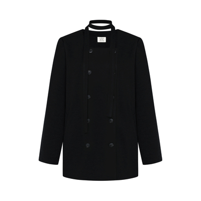 Letter from moon气质复古围脖双排扣羊毛外套2024秋季新款中长款