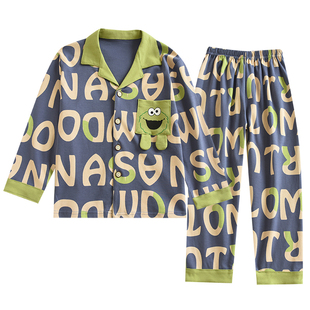 儿童春秋新纯棉卡通长袖睡衣套男童可爱卡通宇航员宝宝棉毛家居服