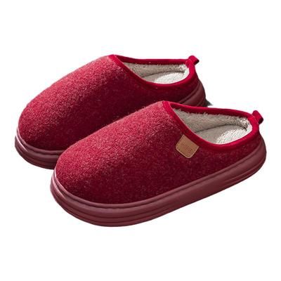冬季红色保暖棉拖鞋2025新款防滑老年人脚大加大码加绒毛拖鞋男款