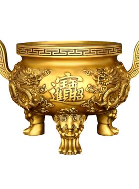 铜香炉摆件三足五龙炉官帽炉大号家用寺庙佛堂鼎炉烧香熏炉供奉