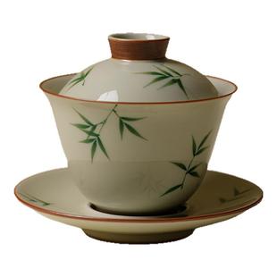 里作 纯手绘竹子三才盖碗茶杯家用不烫敬茶碗单个高档茶具泡茶碗