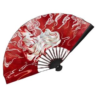 扇子古风九尾狐折扇动漫男霸气网红舞蹈流苏女中国风汉服绢布竹扇