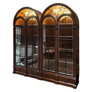 美式实木酒柜复古做旧客厅红酒柜餐边柜储物玻璃柜别墅雕柜展示柜