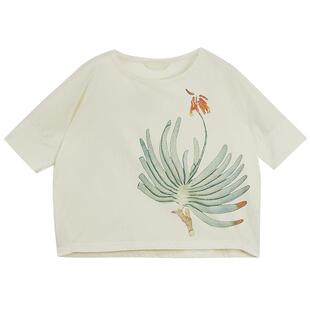 EXCEPTION例外女装春秋宽松套头塔里木棉圆领五分短袖T恤高级感