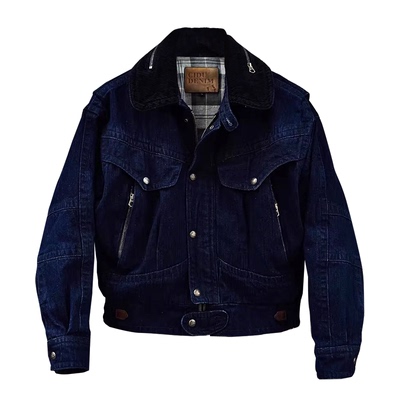 美式复古军事风15.5OZ竹节纹原牛水洗做旧坦克服短款廓形牛仔外套