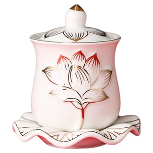 陶瓷供水杯敬神水杯家用莲花三连杯上供专用水杯贡品杯子贡茶杯