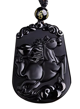 十二生肖吊坠饰品珠链天然黑曜石