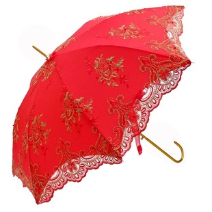 高档奢华新娘伞出嫁红伞结婚伞长柄红色雨伞中式婚庆婚礼喜庆婚伞