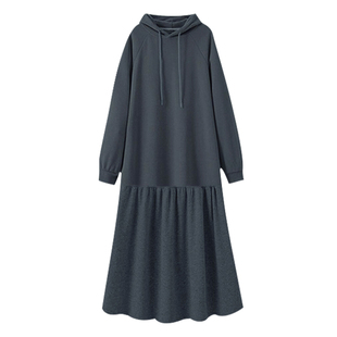 孕妇连衣裙春秋2026新款韩版高级感深灰色连帽不显怀卫衣裙中长款