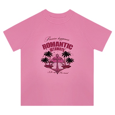 小飞袖短袖T恤修身印花海岛