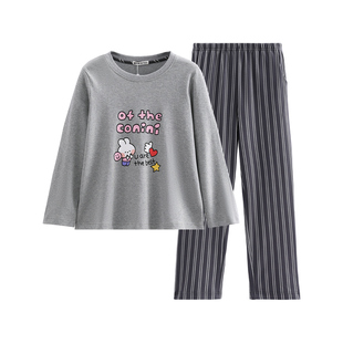 芬腾情侣睡衣春秋季新款纯棉长袖女士布朗熊抗静电家居服男款套装