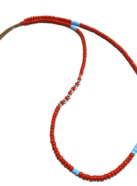 匠银JY 琉璃米珠925纯银5.5MM原创民族风红色情侣吊坠项链