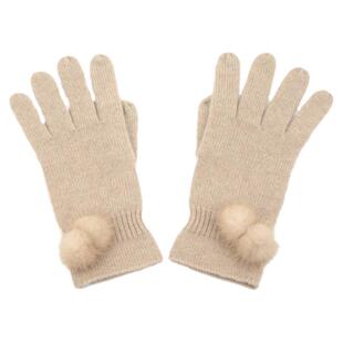 100%纯羊绒触屏手套水貂毛球手套女士冬天保暖可爱加绒防寒