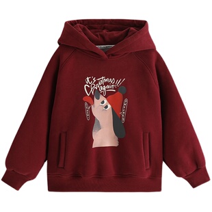 沫沫家童装冬装女童洋气2026秋冬季新款儿童卡通连帽加绒加厚卫衣