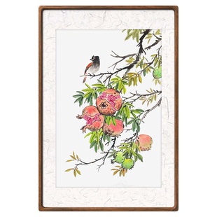 名家手绘国画定制 石榴图 花鸟画 多子多福挂画 观音送子图宣纸画