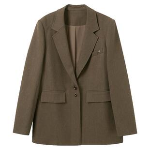 若潮大码女装2025冬季新款西装外套中长款宽松美拉德胖MM