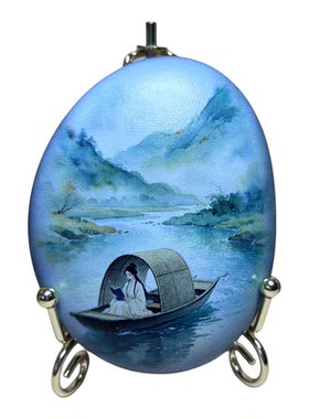 彩绘古风鹅卵石装饰石头画摆件