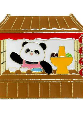 中国风国潮功夫茶国粹小熊猫胸针