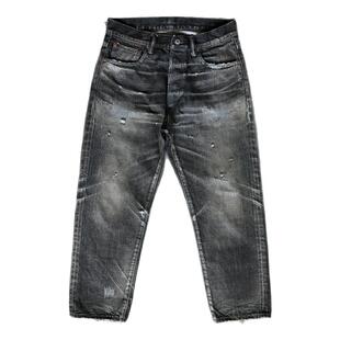 WIROTE/威络黑牛立体猫须小磨破刺绣九分赤耳牛仔裤 17AW同款水洗