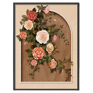 客厅装饰画玫瑰花法式复古斗柜沙发背景墙挂画小众艺术单幅餐厅画