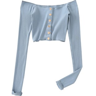 大码胖mm小心机长袖上衣女春夏韩版气质一字领露肩显瘦纯色T恤潮