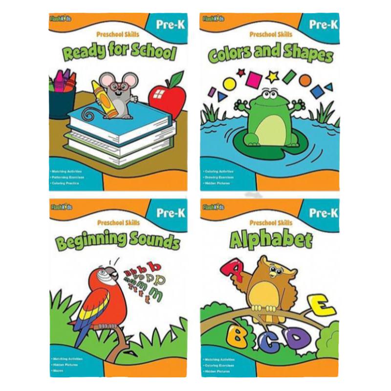 学前技术练习册4册 英文原版 Flash Kids Preschool Skills 字母 发音 颜色和形状 入学准备 英文版进口原版英语书籍