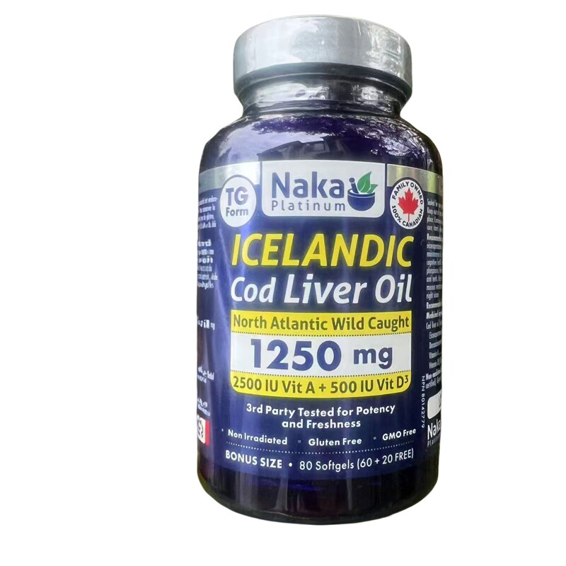 加拿大Naka platinum冰岛鳕鱼肝油胶囊80粒40-80天量视力牙齿健康