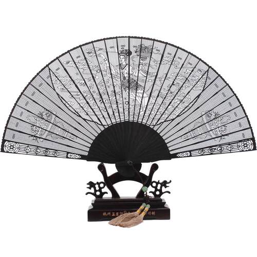 杭州王星记扇子乌木檀香扇 镂空雕刻工艺扇中国风礼品折扇