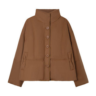 【羊毛鹅绒服】枫竺老钱风立领单排扣90白鹅绒羽绒服女短款2025冬