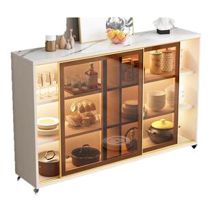 餐边柜现代简约轻奢推拉门酒柜岩板茶水厨房碗柜定制展示储物柜子