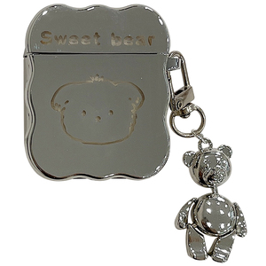 波浪边电镀银色小熊airpods3耳机保护套壳2pro二三代新款小众高级感适用苹果无线蓝牙硅胶软壳潮牌卡通冷淡风