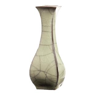 青瓷哥窑四方瓶花瓶办公室客厅茶空间装饰陶瓷小花器插花摆件中式