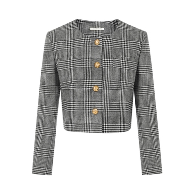 LIME莱茵香风黑白格纹外套半裙套装秋冬新款圆领简约上衣A字裙