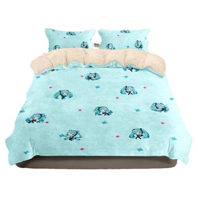 A类初音未来牛奶绒被套四件套冬季防静电儿童学生床单床笠款3件套