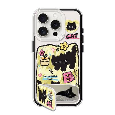 适用苹果17手机壳女款iphone16pro保护套13mini大孔14防摔11/12/xs软外壳7plus硅胶8高级15个性se黑猫支架max